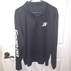 A Snap-On 1/4 zip black long sleeve pullover mens large T-shirt.